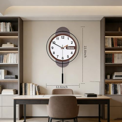 Large Wall Clock Acrylic Wood Silent Battery with Pendulum,12.6x22.8in - color: 6789-black