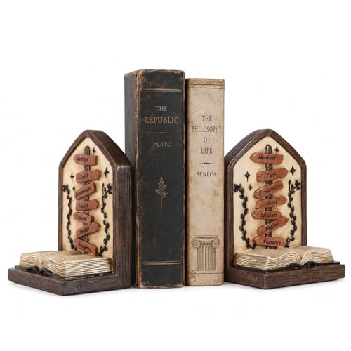 Vintage Bookends Set of 2, Brown Resin Direction Sign Book Ends for Shelves
