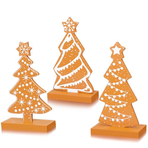 Syhood 3 Pcs Christmas Gingerbread Tree Table Decor Wooden Gingerbread Tree - style: Gingerbread Christmas Tree