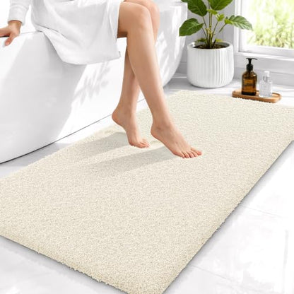 OLANLY Microfiber Bathroom Runner Rugs 44x24, Ultra Soft Bath Mat, White - color: White, size: 44" X 24"