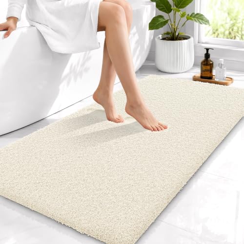 OLANLY Microfiber Bathroom Runner Rugs 44x24, Ultra Soft Bath Mat, White - color: White, size: 44" X 24"
