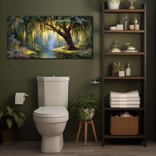 MXUNYZ Green Willow Tree Canvas Wall Art Botanical Nature Print Painting - color: Green, size: 40"L x 20"W