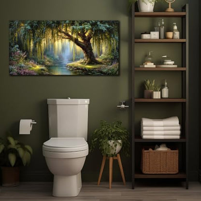 MXUNYZ Green Willow Tree Canvas Wall Art Botanical Nature Print Painting - color: Green, size: 40"L x 20"W