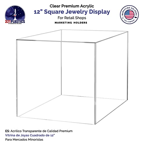12" Acrylic Display Riser Box with One Open Side No Lid Versatile Clear Glossy Square Lucite Retail Product Platform or Merchandise Storage Bin No Assembly by Marketing Holders - size: 12" Cube-Clear