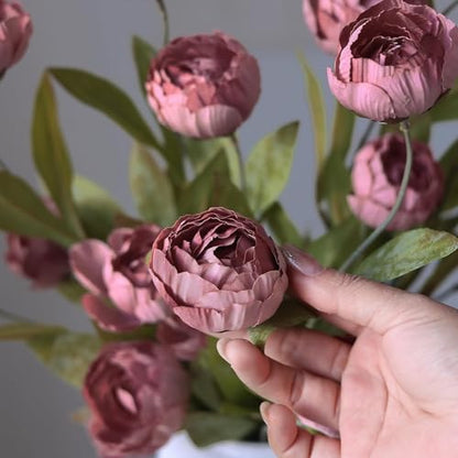 6 Pcs 27" Faux Silk Peony Artificial Flowers Stems for Vase (Warm Pink) - color: Warm Pink