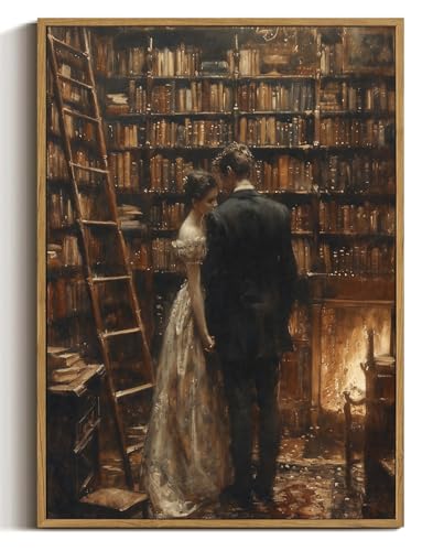 Moody Library Couple Canvas Wall Art 8x10 inch - color: Couple, size: 8"x10" Natural
