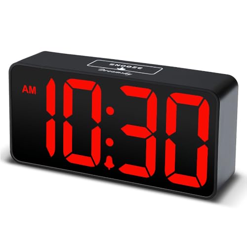 DreamSky Small Digital Alarm Clock for Bedroom with Large Big Numbers - color: Black Case Red Digits
