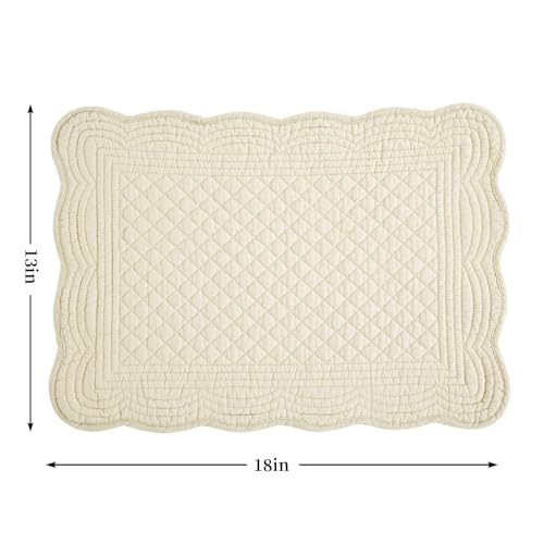 HOMBYS Quilted Placemats Set of 6 Washable-13x18 inches Rectangular Placemats for Kitchen Table-100% Cotton Fabric Rectangular Table Mats, (Flax) - color: Flax
