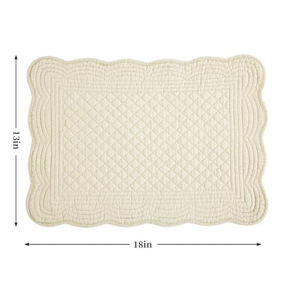 HOMBYS Quilted Placemats Set of 6 Washable-13x18 inches Rectangular Placemats for Kitchen Table-100% Cotton Fabric Rectangular Table Mats, (Flax) - color: Flax
