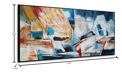Yihui Arts Abstract Canvas Wall Arts Hand Painted Oil Paintings with Gold Foil and Floating Frame - color: Framed Abstract Artwork, size: 32"L x 16"W
