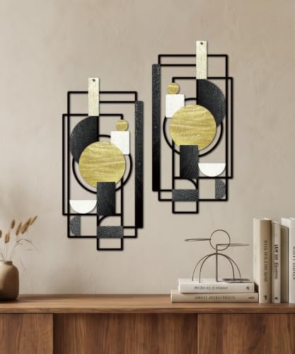Putuo Decor 2-Piece Black Gold Geometric Metal Wall Art - color: Black&Gold