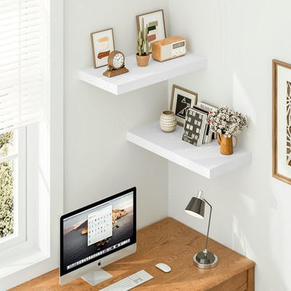 Vivelove 24 x 12 Floating Shelves 12 Deep, White, Set of 2 - color: White, size: 23.6”wx12”dx1.5”h