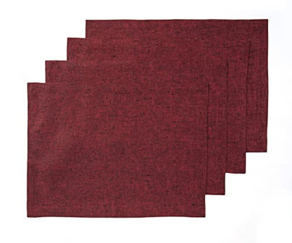 Solino Home 100% 리넨 플레이스 매트 레드 가넷, 아테나 35.6 x 48.3cm(14 x 19인치), 4개 세트 - color: 25: 레드 가넷, size: 14" X 19" (Set of 4)