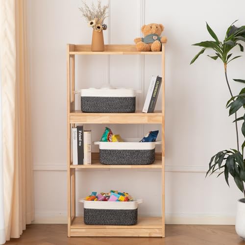 OIAHOMY 3-Pack Storage Baskets for Organizing Woven Small Basket Black - color: Black variegated, size: 13.8''×9.8''×5.5''
