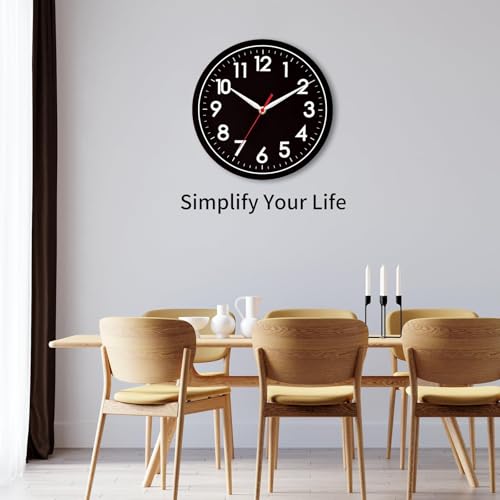 AKCISOT 8 Inch Wall Clock, Silent Battery Operated Analog Clock, Black - color: J_black-black, size: 8 Inch