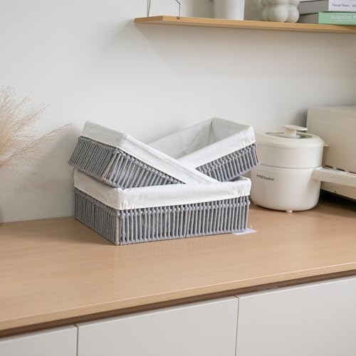 Grey Cotton Rope Woven Basket Storage Set of 3 for Organizing - color: Gray