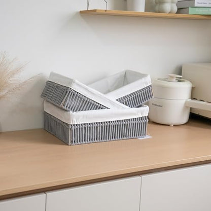 Grey Cotton Rope Woven Basket Storage Set of 3 for Organizing - color: Gray