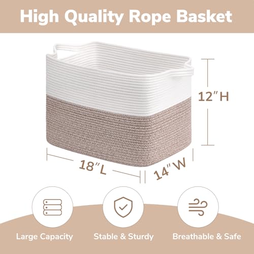 Goodpick 50L Large Woven Storage Basket, 18" x 14" x 12", Brown - color: Brown, size: 18"L x 14"W x 12"H