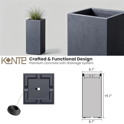 Kante Small Column Square Charcoal Concrete Planter 19.9" H, Outdoor - color: Charcoal, size: 19.9" H