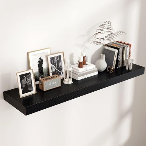 48 Inch Floating Shelves for Wall, 12"D Wood Storage Shelves, Black Finish - color: Black, size: 48 Inch