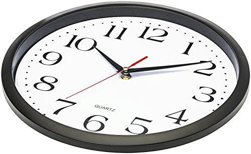 Bernhard Products Black Wall Clock Silent Non Ticking 12 Inch Quality Quartz Battery Operated Round Easy to Read Home/Office/Kitchen/Classroom/School Clocks - size: 12 Inch