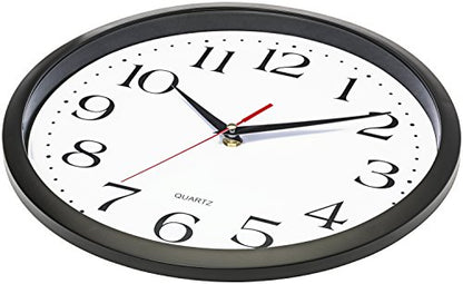 Bernhard Products Black Wall Clock Silent Non Ticking 12 Inch Quality Quartz Battery Operated Round Easy to Read Home/Office/Kitchen/Classroom/School Clocks - size: 12 Inch