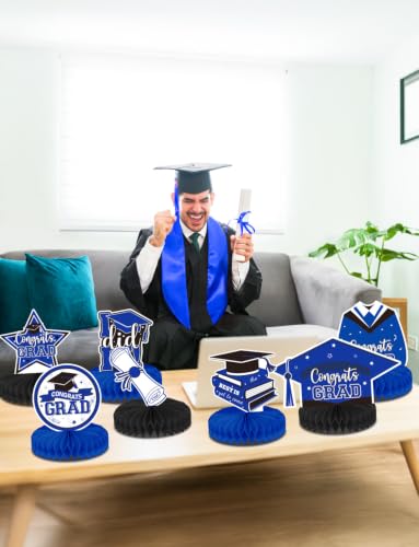 Graduation Table Decorations, Blue and Black Graduation Table Centerpieces - style: Blue Graduation