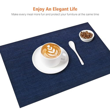 Blue Vinyl Placemats Set of 6,Washable Dining PVC Table Mats - color: Navy Blue, size: 6PCS 12"Wx18"L