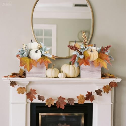 winemana Fall Decorations Artificial Pumpkin Gourd Berries Leaves, 2 Pack - size: style 1