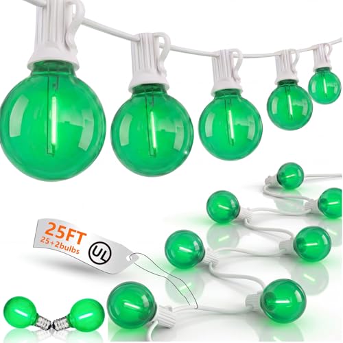 25FT G40 LED Green String Lights Outdoor with 27 Shatterproof Globe Bulbs - color: Clear Green, size: 25Ft