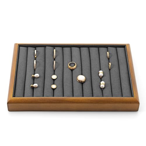 Oirlv Dark Grey Wood Jewelry Tray for Ring Display & Storage - color: Grey, size: 11 slot