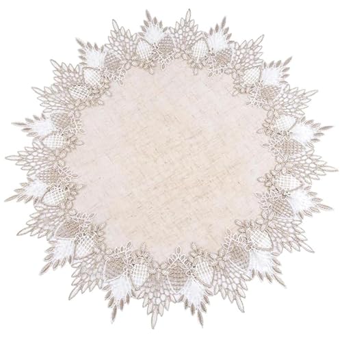 2 Pcs Lace Doily, 19" Round Neutral Earth Tones Beige Lace Coffee Table Topper Linen Style Tablecloth Placemats with Embroidery Edge for Dining Room - size: 19"