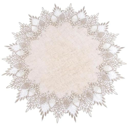 2 Pcs Lace Doily, 19" Round Neutral Earth Tones Beige Lace Coffee Table Topper Linen Style Tablecloth Placemats with Embroidery Edge for Dining Room - size: 19"