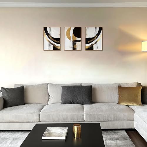 KISSFOX 3 Piece Framed Wall Art Abstract Wall Decor Black Gold Pictures Modern Geometric Canvas Art Large Minimalism Paintings Artwork For Living Room Bedroom Office - color: Black Gold Arc, size: 12x16 In