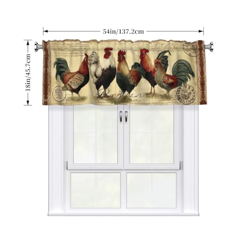 Worltoldb Vitange Chicken Curtain Valance Short Rod Pocket Window Treatment for Living Room Bedroom Kitchen Bathroom 1 Panel 54" W x 18" L - color: Vitange Chicken