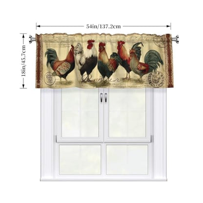 Worltoldb Vitange Chicken Curtain Valance Short Rod Pocket Window Treatment for Living Room Bedroom Kitchen Bathroom 1 Panel 54" W x 18" L - color: Vitange Chicken
