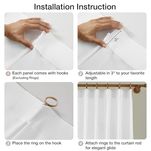 KangBang Pinch Pleated White Sheer Curtains 108 Inches Long with Hooks - color: White, size: 42"W x 108"L (Pack of 2)