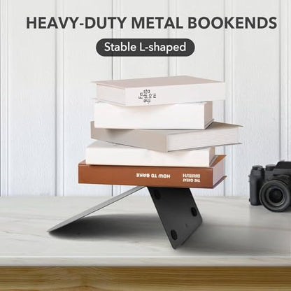 Chunful Modern Metal Book Ends for Shelves, 6 Pcs, Black, 5.5*3.75*2.25inch