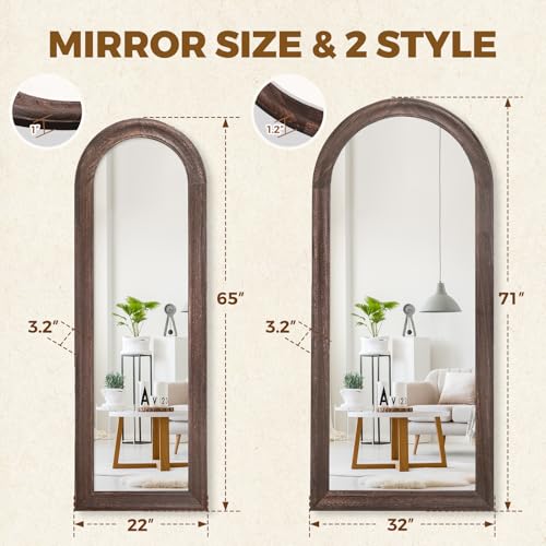 71x32 Solid Wood Arched Full Length Mirror, Elegant Brown Finish - color: Brown-ar Frame, size: 71"L x 32"W