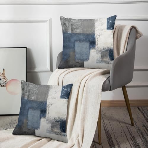 Britimes Throw Pillow Covers Set of 2, 16 x 16 Inch, Navy Grey White - color: Blue White, size: 16" x 16" (Pack of 2)