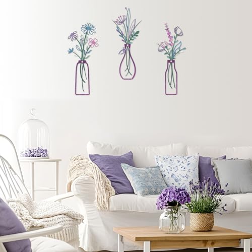 Embewhis Wall Decor Metal Flowers 3pcs, Rustic Farmhouse Flower Sculptures, 13.7" Wall Art Decor, Drill-Free Install Option for Living Room, Kitchen, Bedroom & Bathroom - size: D