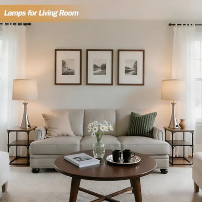 Touch Table Lamps Set of 2, 21" Bedside Lamps with USB C+A, Silver - color: Silver 2pcs
