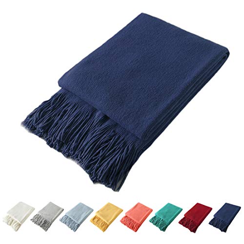 Homiest Navy Blue Knitted Throw Blanket with Fringe, 50x60 Inch - color: Navy Blue, size: 50" x 60"