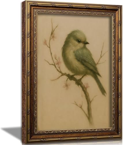 Kofeehic Vintage Gold Framed Bird Wall Art,Watercolor Cherry Blossom Canvas Print Poster, Farmhouse Beige Bird Painting Artwork,Rustic Aesthetic Wall Decor for Living Room Nursery Bedroom 12X16in - color: Framed-Bird, size: 16"L x 12"W