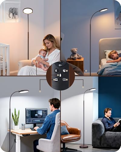 EDISHINE Modern LED Floor Lamp 1300LM Floor Lamps for Living Room Brown - color: Brown