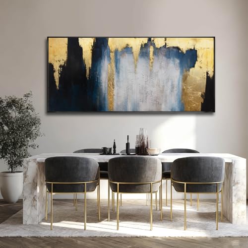 WINKAILIN Extra Large Modern Blue Gold Wall Art for Living Room 32x70 Inch - color: Blue and Gold, size: 70"L x 32"W