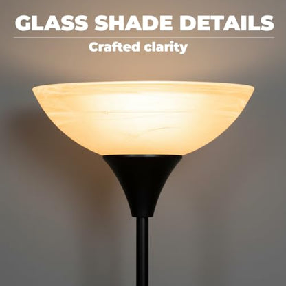 LALISU Floor Lamp, Standing Lamps with Glass Shade, Led Floor Lamp Remote - color: Black and Glass