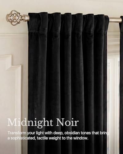 NICETOWN Blackout Black Velvet Curtains for Bedroom, W52 x L120, 2 Panels - color: Black, size: 52"W x 120"L (Pack of 2)