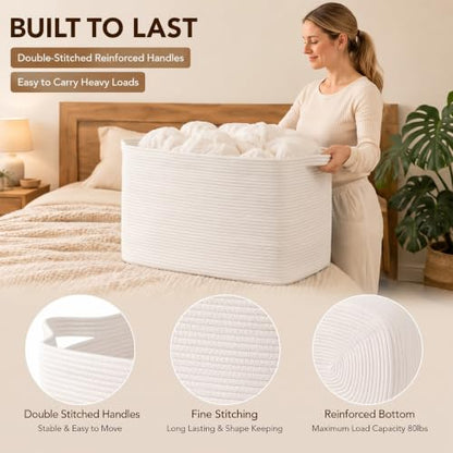 OIASKET 95L Extra Large Blanket Basket, 24" x 16.9" x 14.2" Woven Basket - color: White, size: 24"x16.9"x14.2"