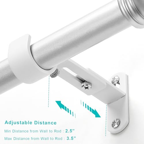 Adjustable Curtain Rod Brackets, Metal Window Drapery Rod Hanger Holders Hooks for 1 inch Rods (White, Set of 2) - color: White, size: Set of 2